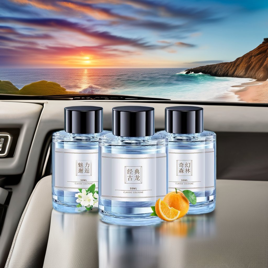Modern Luxury 50ml Car Fragrance Portable Glass Essential Oil Perfume with Rose & Cologne Aroma Air Freshener Dashboard Boxed