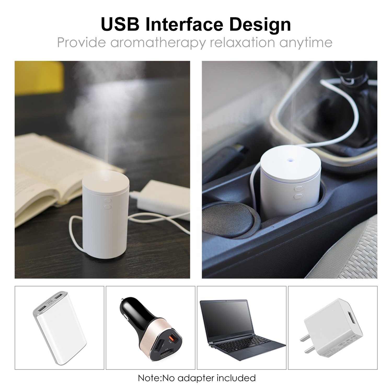 Car Diffuser, USB 60ml Mini Humidifier Essential Oil Diffuser Car Air Freshener Aromatherapy Diffuser