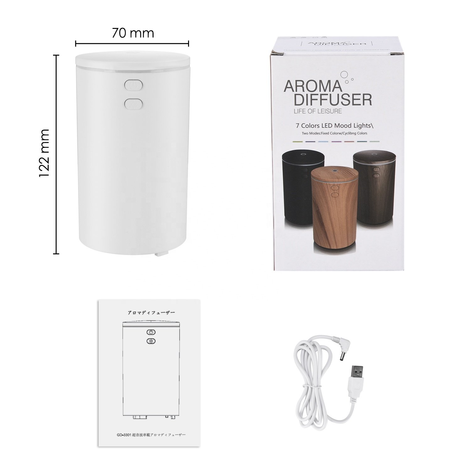 Car Diffuser, USB 60ml Mini Humidifier Essential Oil Diffuser Car Air Freshener Aromatherapy Diffuser