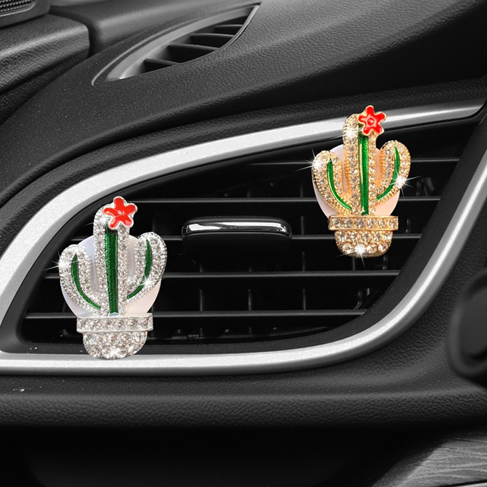 Car Vent Mini Green Cactus Air Freshener Bling Car Inside Perfume Clip Auto Outlet Air Freshener