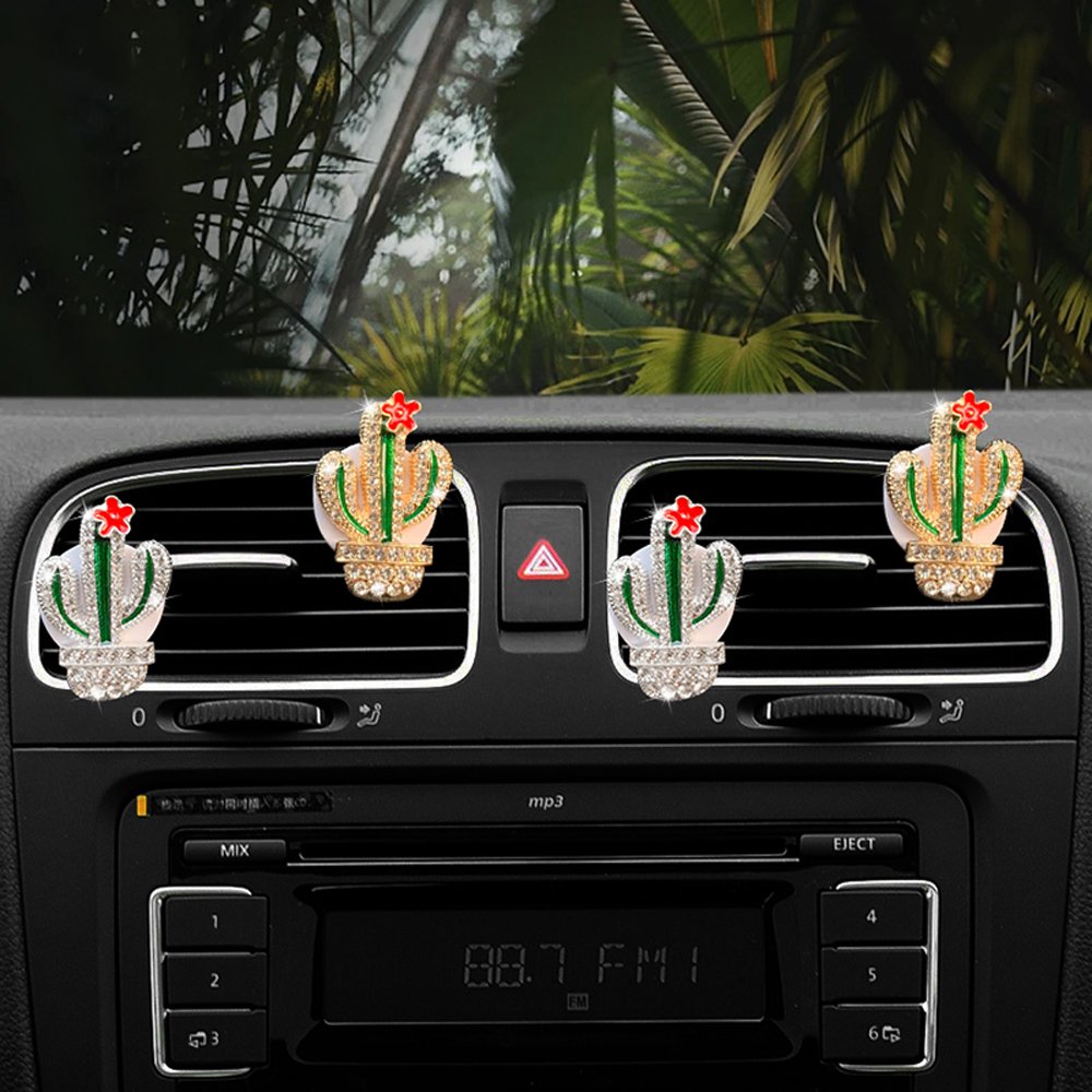 Car Vent Mini Green Cactus Air Freshener Bling Car Inside Perfume Clip Auto Outlet Air Freshener