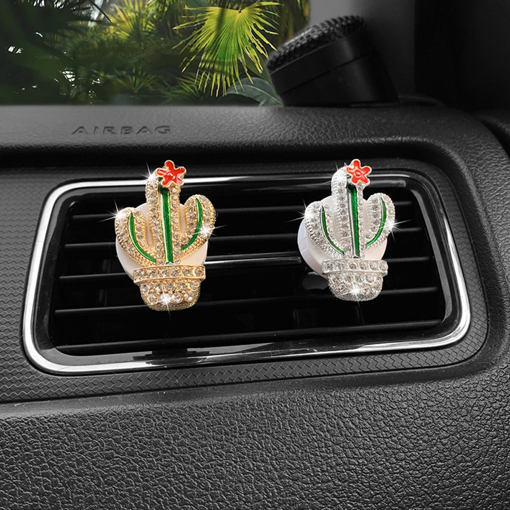 Car Vent Mini Green Cactus Air Freshener Bling Car Inside Perfume Clip Auto Outlet Air Freshener