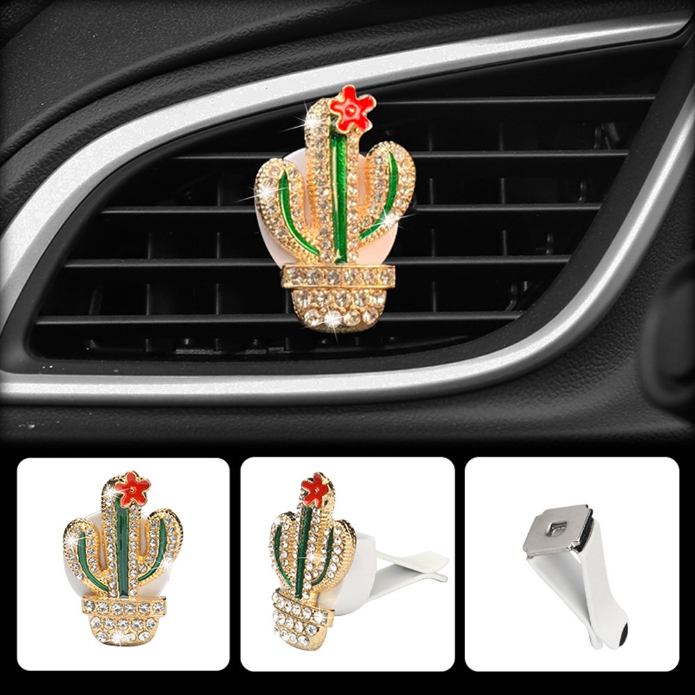 Car Vent Mini Green Cactus Air Freshener Bling Car Inside Perfume Clip Auto Outlet Air Freshener