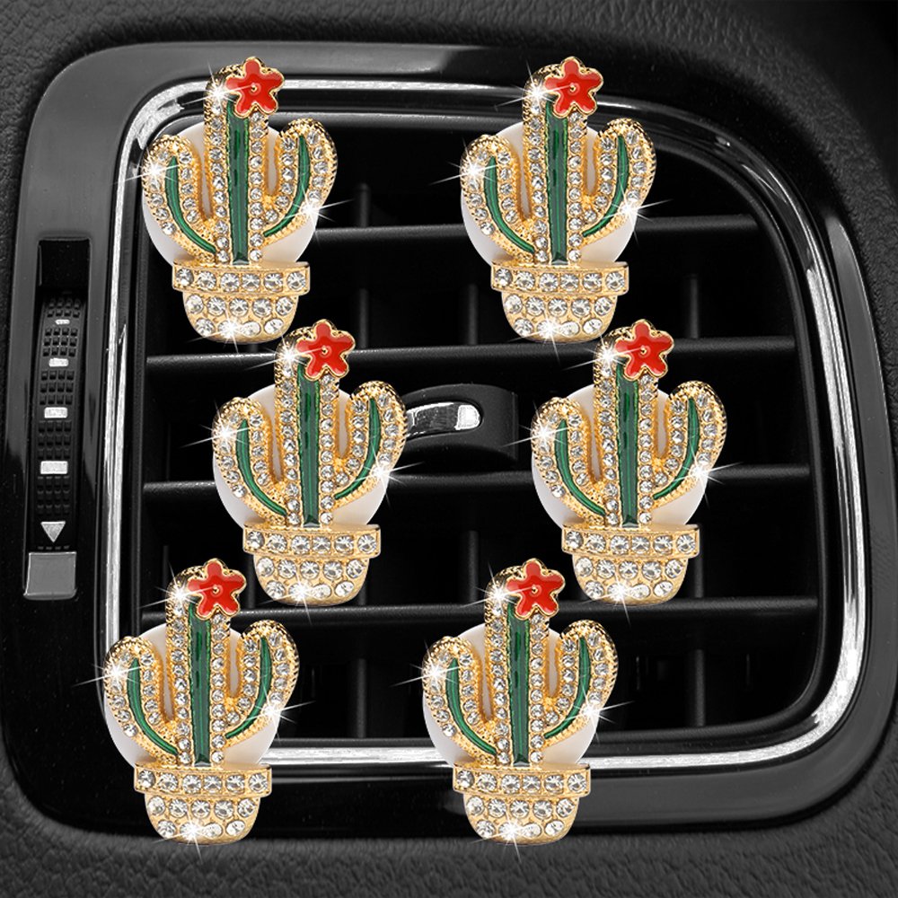Car Vent Mini Green Cactus Air Freshener Bling Car Inside Perfume Clip Auto Outlet Air Freshener
