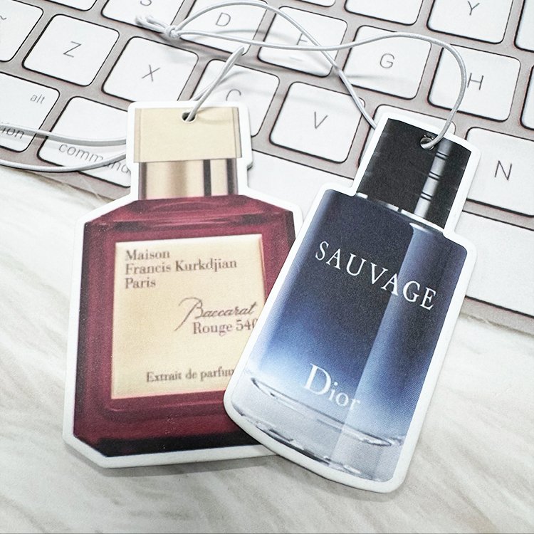 Personalized air freshener custom brand perfume bottle designs car hanging paper custom car air freshener