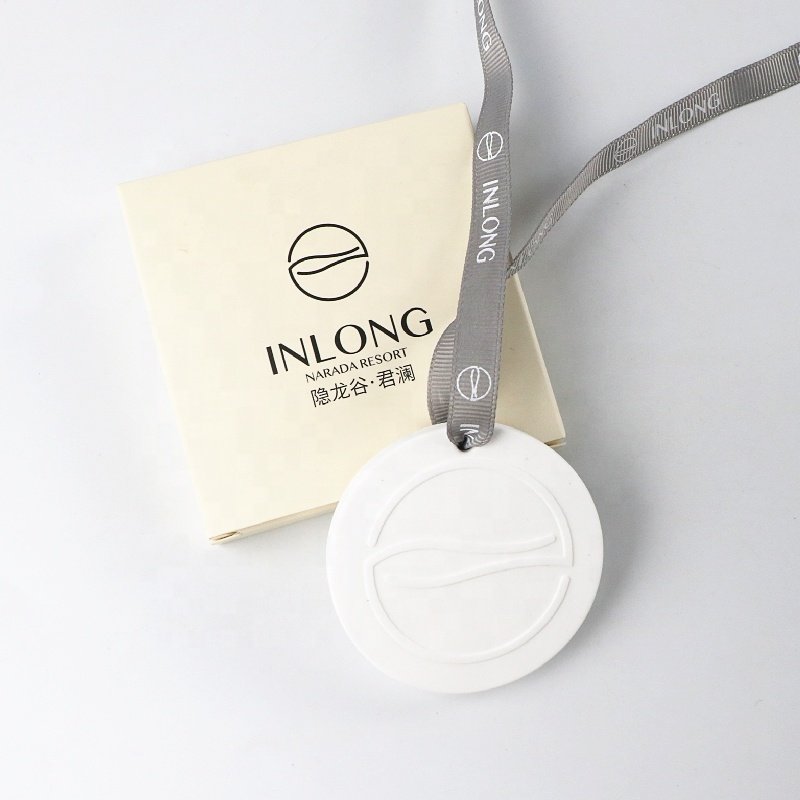 Customized Logo Round Scented Ceramic Aroma Stone Decoration Car Home Air Freshener Hanging Fragrance Plaster Tablet