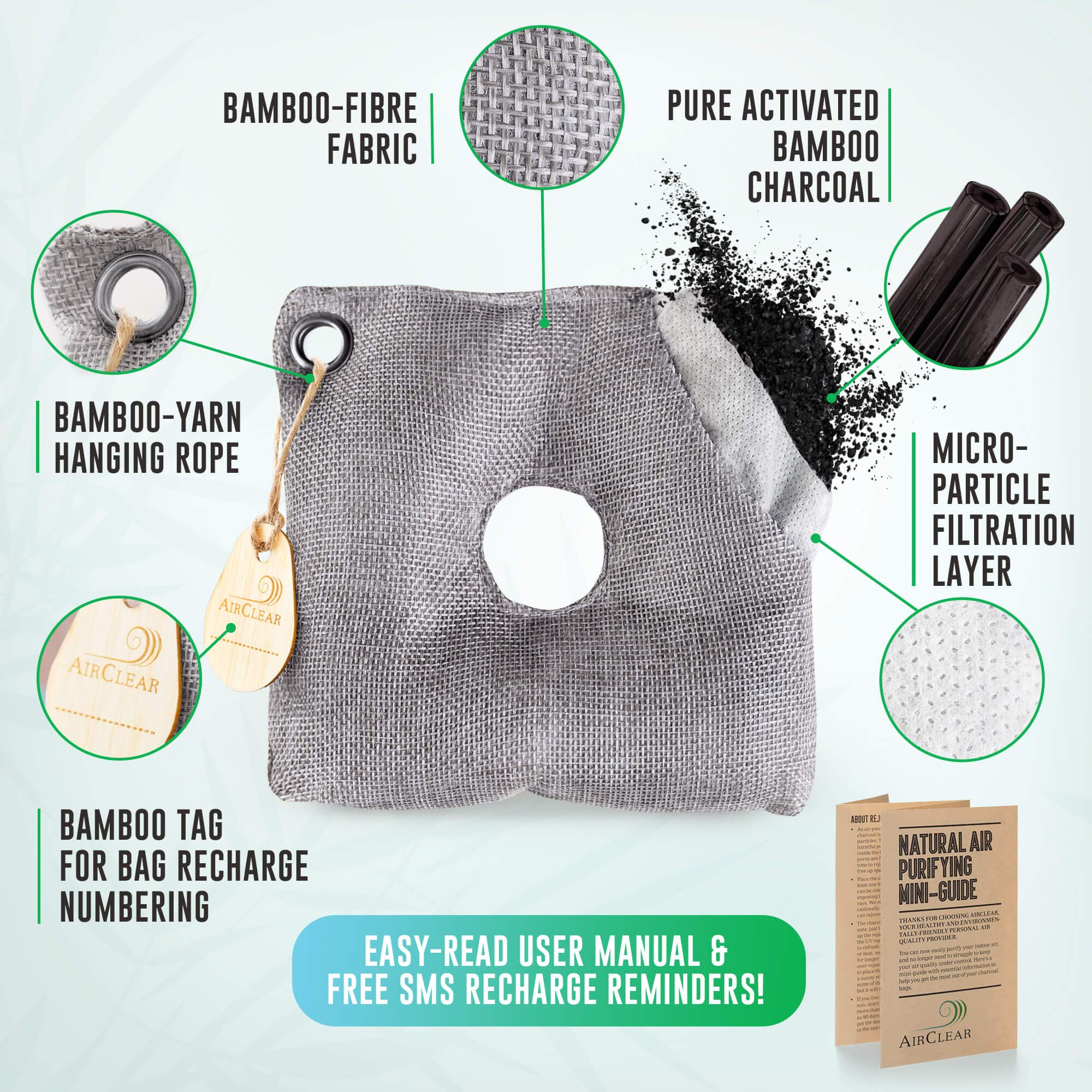 LEGREEN Odor Absorber Charcoal Bags For Odor Mold Elimination Bamboo Charcoal Air Purifying Bags