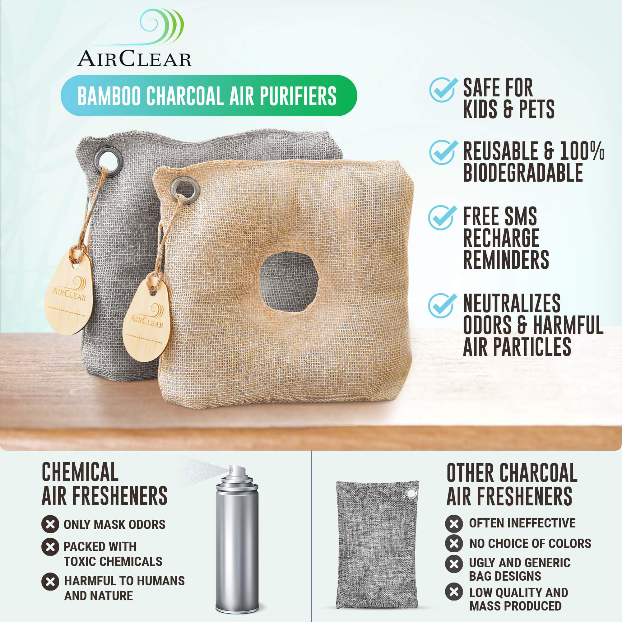 LEGREEN Odor Absorber Charcoal Bags For Odor Mold Elimination Bamboo Charcoal Air Purifying Bags