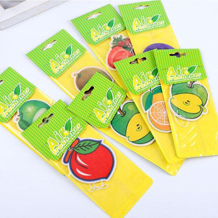 Cartoon Logo Rose Perfume Absorbent Discount Promotion Fruits Shape Paper Car Hanging Air Freshener for Home Fragrance