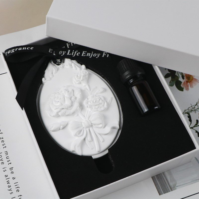 FINRU Factory Stocked Scented Ceramic Aroma Plaster Flower Porcelain Hanging Car Air Freshener Fragrance Essential Oil Diffuser