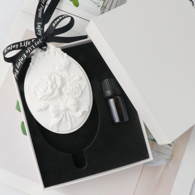 FINRU Factory Stocked Scented Ceramic Aroma Plaster Flower Porcelain Hanging Car Air Freshener Fragrance Essential Oil Diffuser