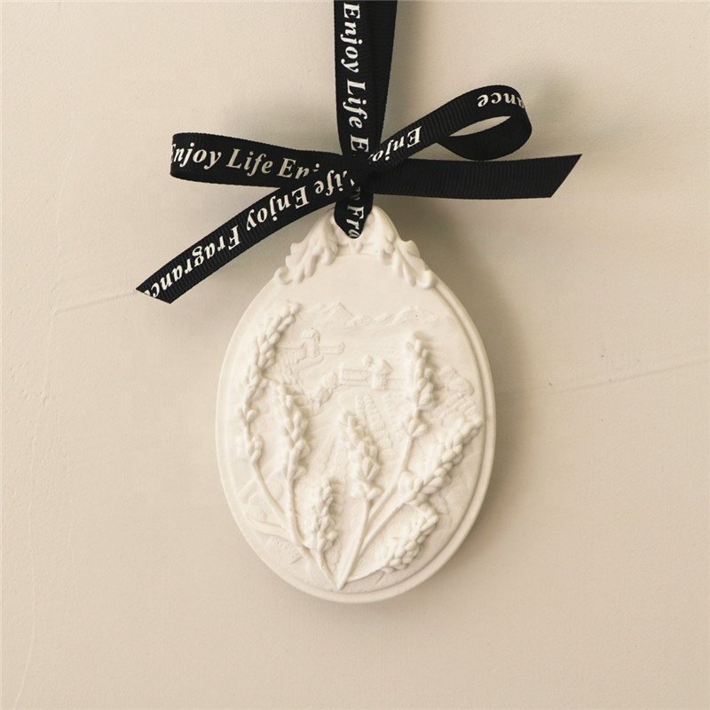 Oval Lavender Home Car Decoration Scented Ceramic Aroma Plaster Porcelain Flower Hanging Fragrance Essential Oil Diffuser