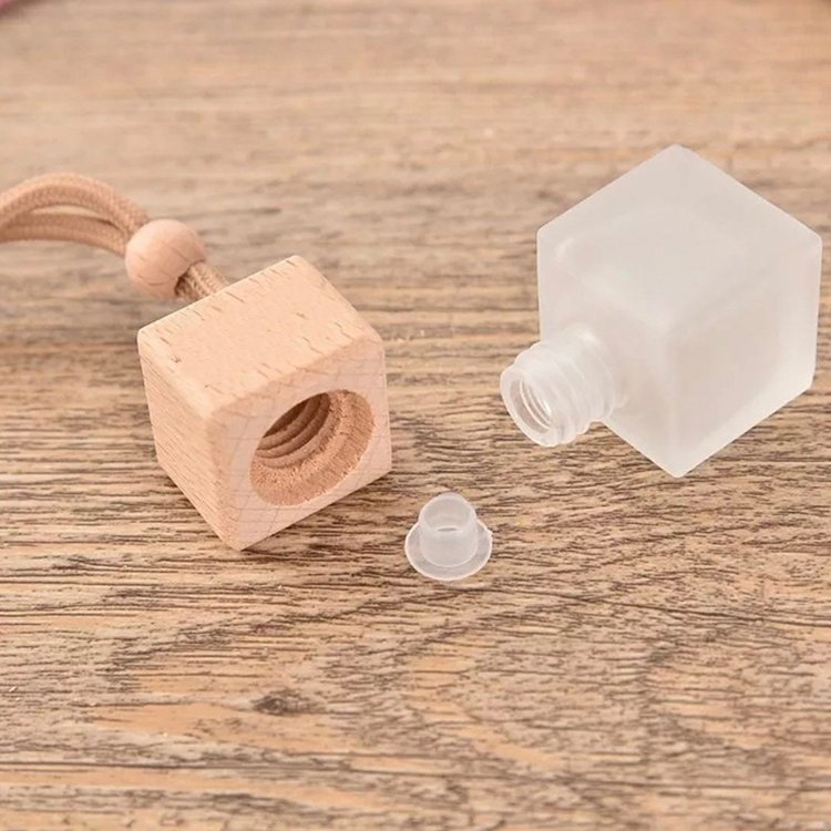 high quality square sharp frosted diffuser bottle wood empty car perfume hanging car air freshener aroma diffuser