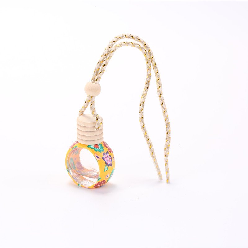 Empty Glass Car Air Freshener Perfume Bottle 6ml Fragrance Hanging Car Diffuser Bottle With Vent Clips