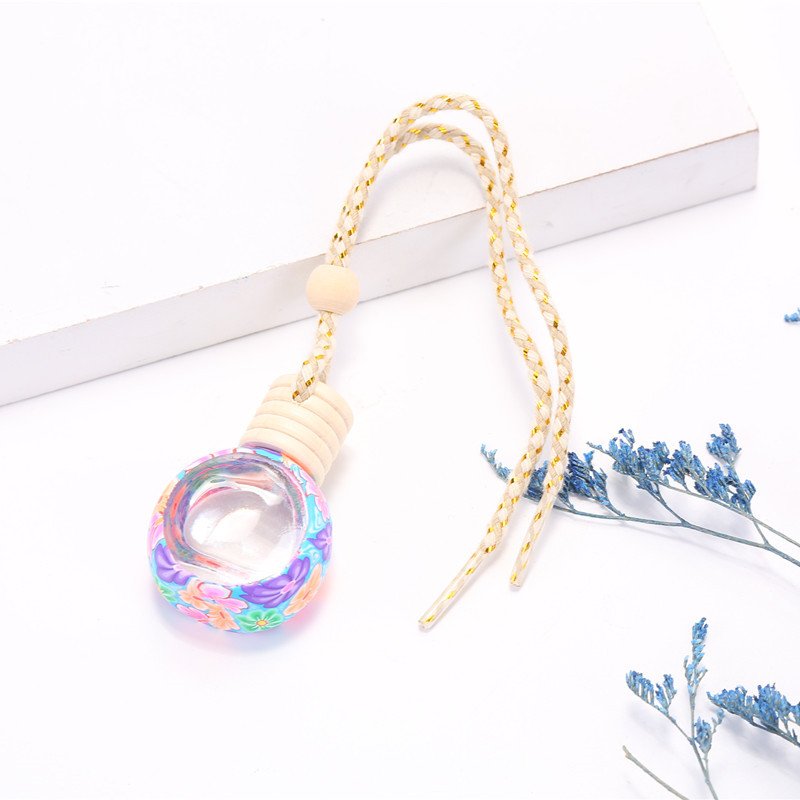 Empty Glass Car Air Freshener Perfume Bottle 6ml Fragrance Hanging Car Diffuser Bottle With Vent Clips
