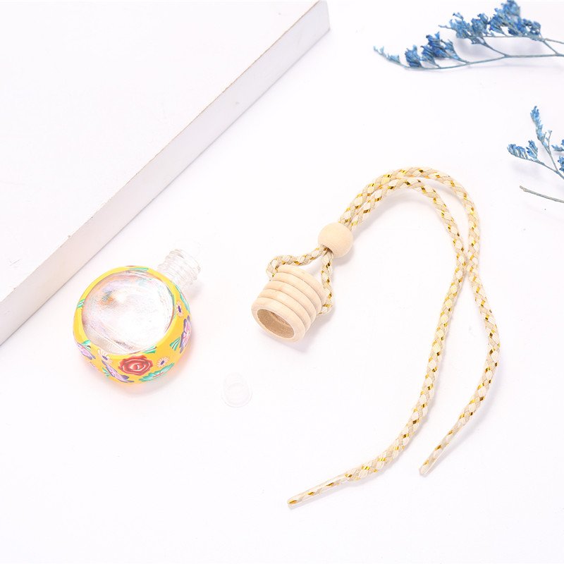 Empty Glass Car Air Freshener Perfume Bottle 6ml Fragrance Hanging Car Diffuser Bottle With Vent Clips