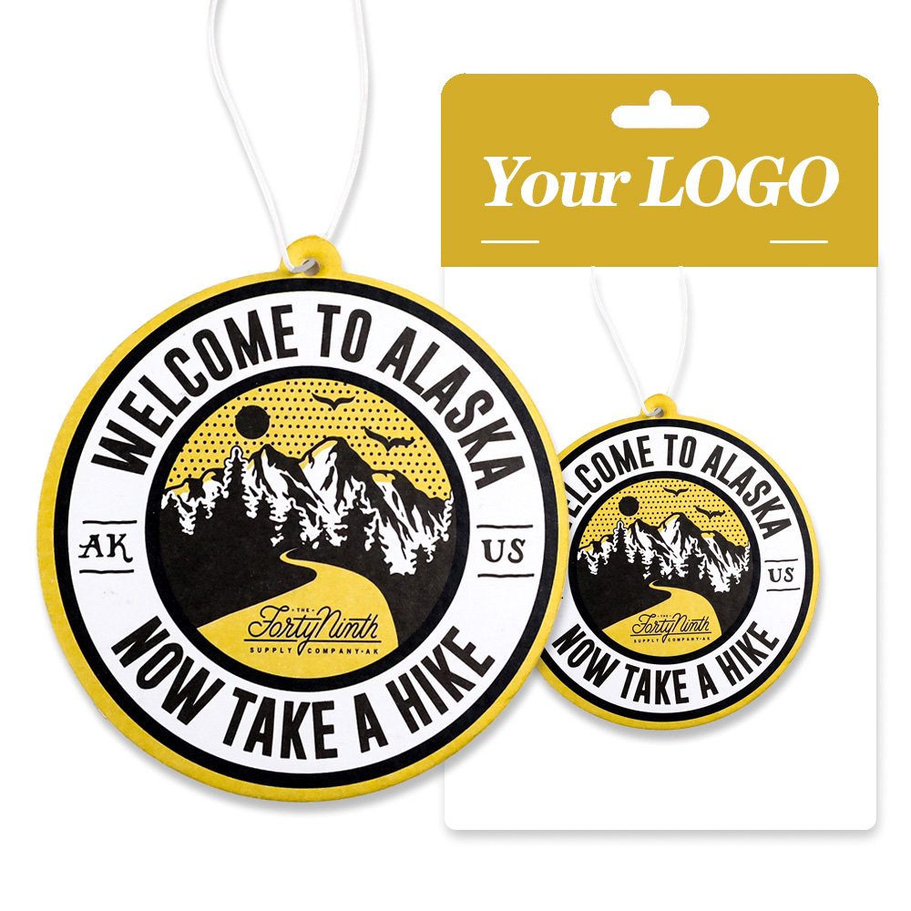 Custom personalised cartoon printed paper car air freshener long last scents perfume customised logo car fragrance