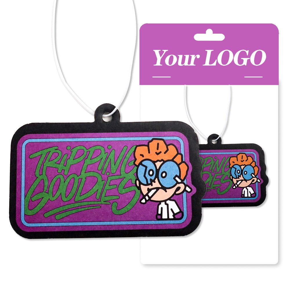 Custom personalised cartoon printed paper car air freshener long last scents perfume customised logo car fragrance