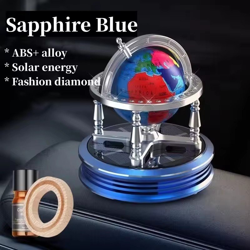 Custom logo car decoration fragrance solar air purifier rotating globe perfume diffuser aroma dashboard scents