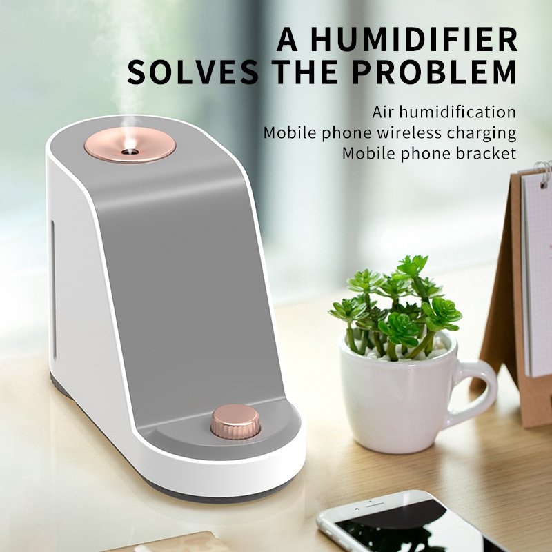 Wholesale 380ML Water Tank Desk Humidifier Bedroom with Wireless Charging Phone Stand Night Light Cool Mist Steamer Skin Care