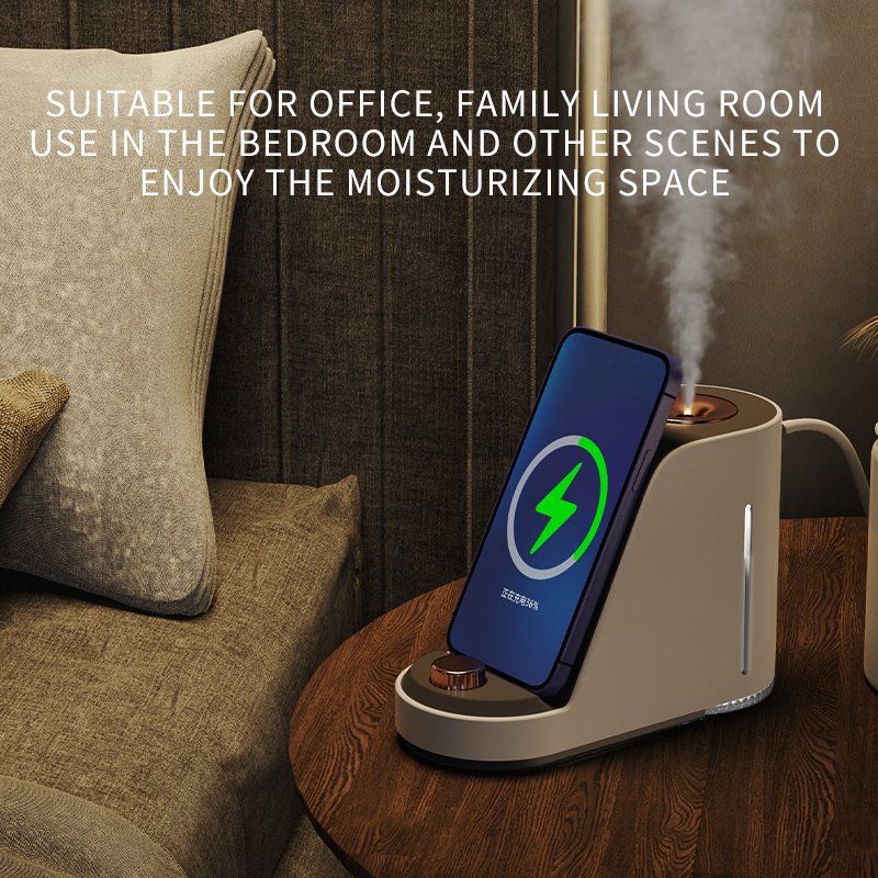 Wholesale 380ML Water Tank Desk Humidifier Bedroom with Wireless Charging Phone Stand Night Light Cool Mist Steamer Skin Care