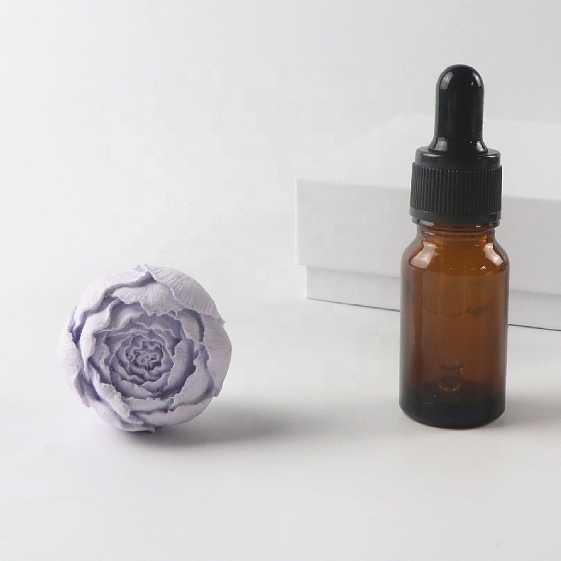Mini Purple Scented Ceramic Peony Flower Aroma Plaster Porcelain Car Vent Air Freshener Fragrance Essential Oil Diffuser