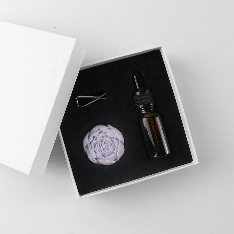 Mini Purple Scented Ceramic Peony Flower Aroma Plaster Porcelain Car Vent Air Freshener Fragrance Essential Oil Diffuser
