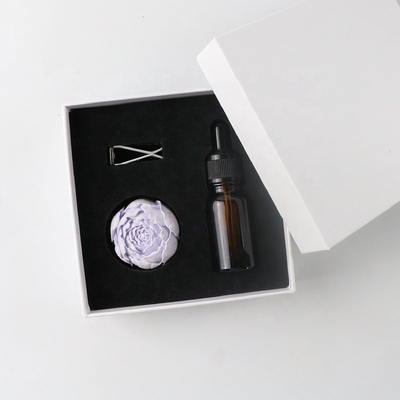 Mini Purple Scented Ceramic Peony Flower Aroma Plaster Porcelain Car Vent Air Freshener Fragrance Essential Oil Diffuser