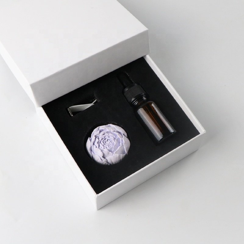 Mini Purple Scented Ceramic Peony Flower Aroma Plaster Porcelain Car Vent Air Freshener Fragrance Essential Oil Diffuser