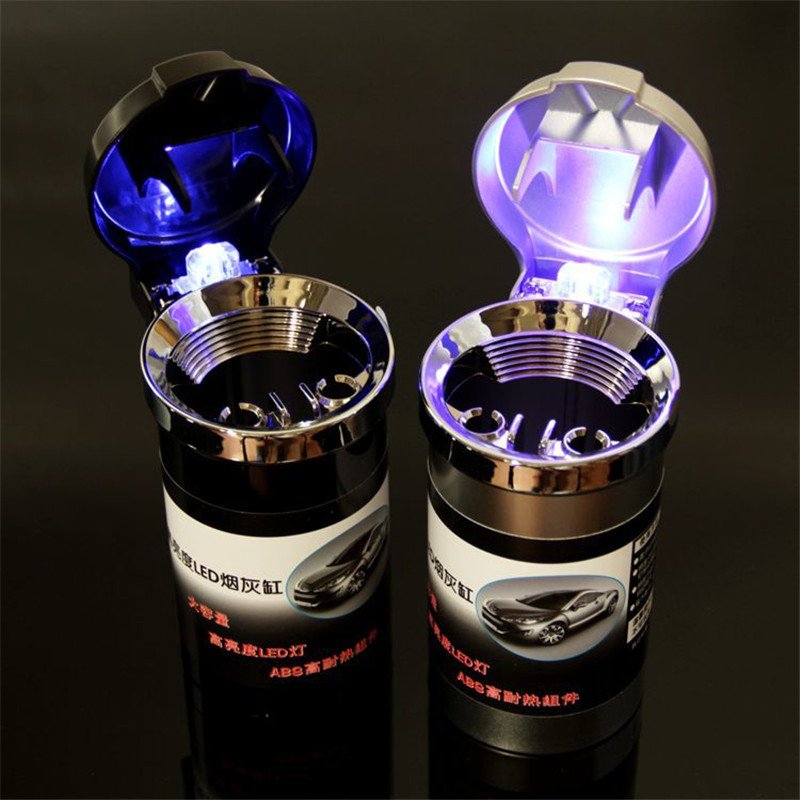 Car Ashtray with Lid Auto Ashtray LED Easy Clean Up Detachable Ashtray