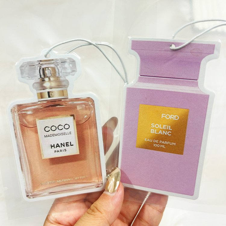 Factory brand perfume luxury bottle design hanging paper car air freshener custom designer car freshener