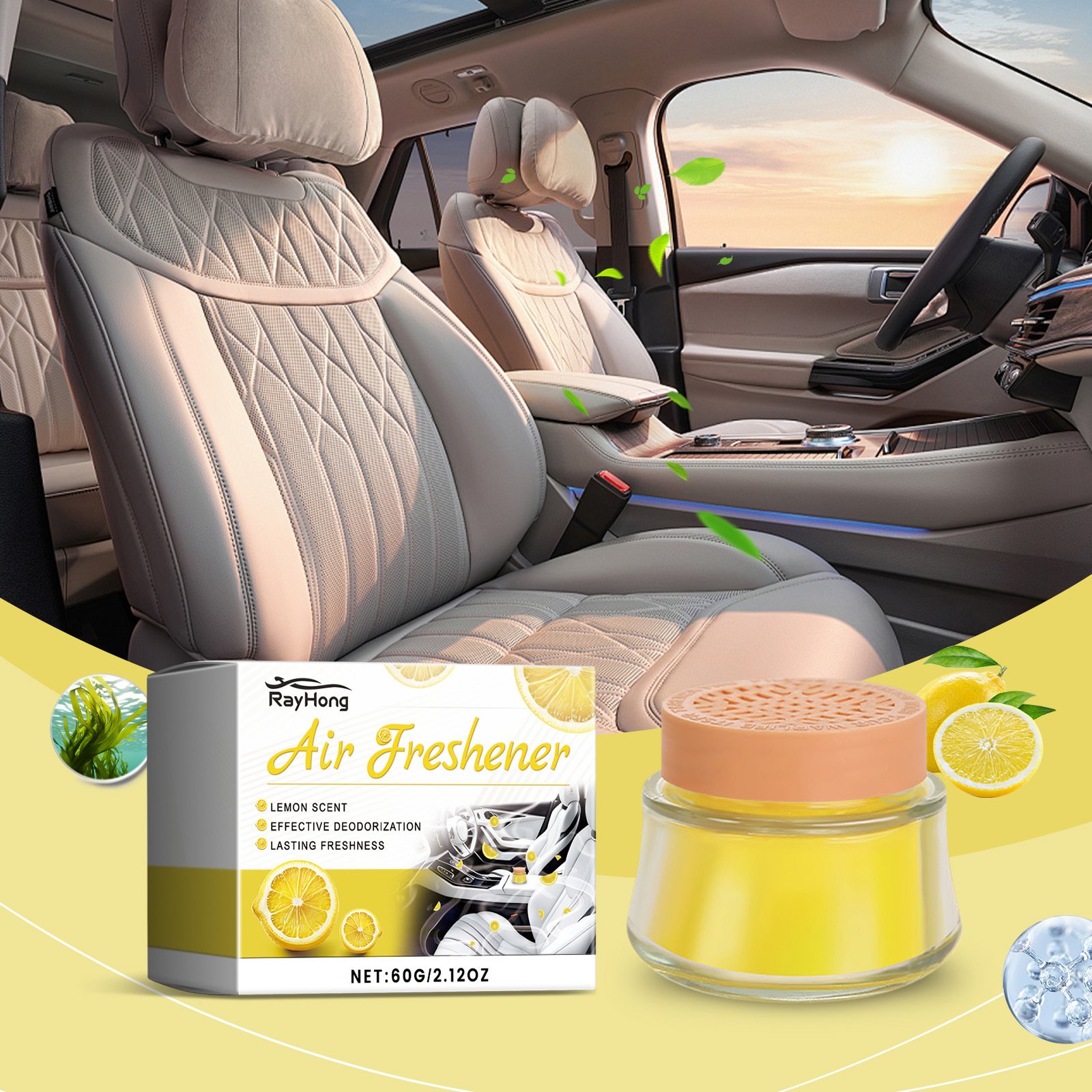 Lemon scent car solid balm Car air freshener light fragrance portable car balm