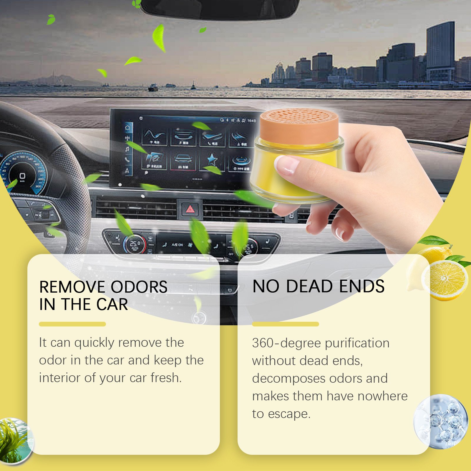 Lemon scent car solid balm Car air freshener light fragrance portable car balm