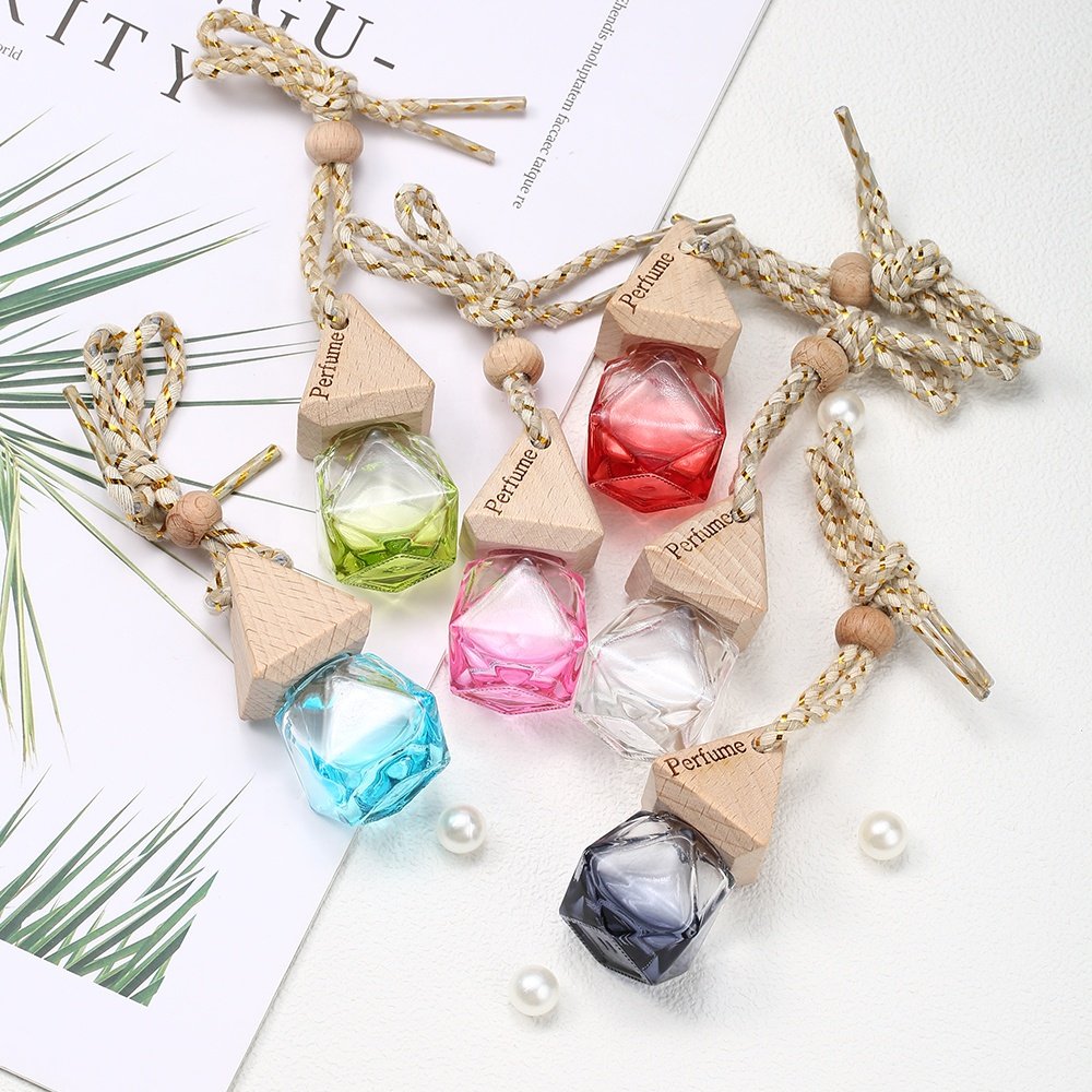 Hanging Car Perfume Glass Empty Bottle Essential Oil Diffuser, Aromatherapy Car Air Freshener