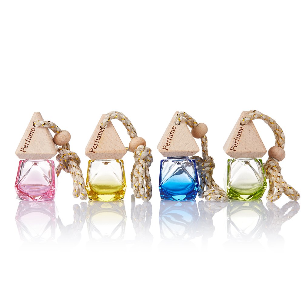 Hanging Car Perfume Glass Empty Bottle Essential Oil Diffuser, Aromatherapy Car Air Freshener