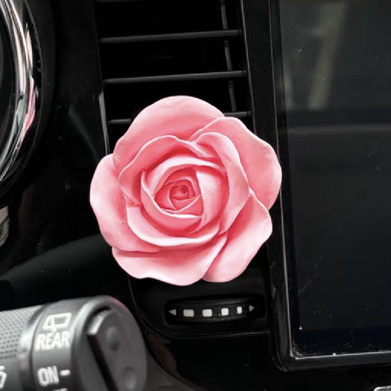 Stocked Scented Ceramic Pink Rose Shaped Car Vent Decoration Aroma Porcelain Fragrance Essential Oil Diffuser Clip