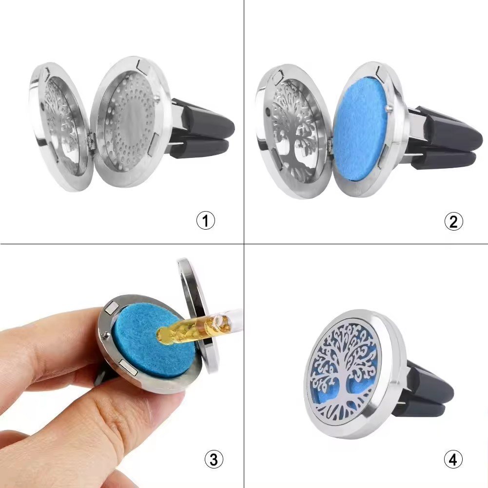 Essential Oil Diffuser Vent Clip Necklace Pendant 10pcs Pads Gifts Car Diffuser Locket with Refill Pads