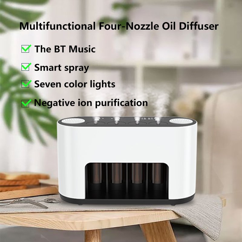 Smart Air Purifier With Essential oil Aroma diffuser Four Nozzles mist maker LED Light music speaker portable car oil diffusers