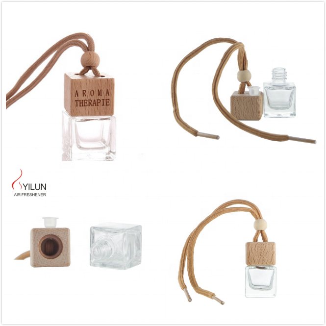 Hot Selling Car Air Freshener 5ml glass Square Shape Car Hanging Perfume Bottles Glass Diffuser Bottle Car fragrance