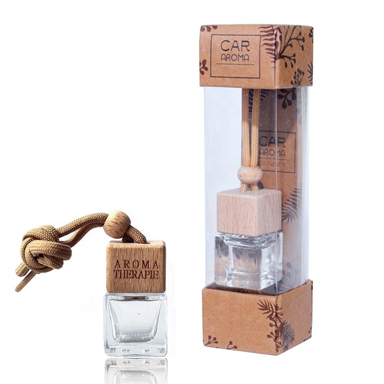 Hot Selling Car Air Freshener 5ml glass Square Shape Car Hanging Perfume Bottles Glass Diffuser Bottle Car fragrance
