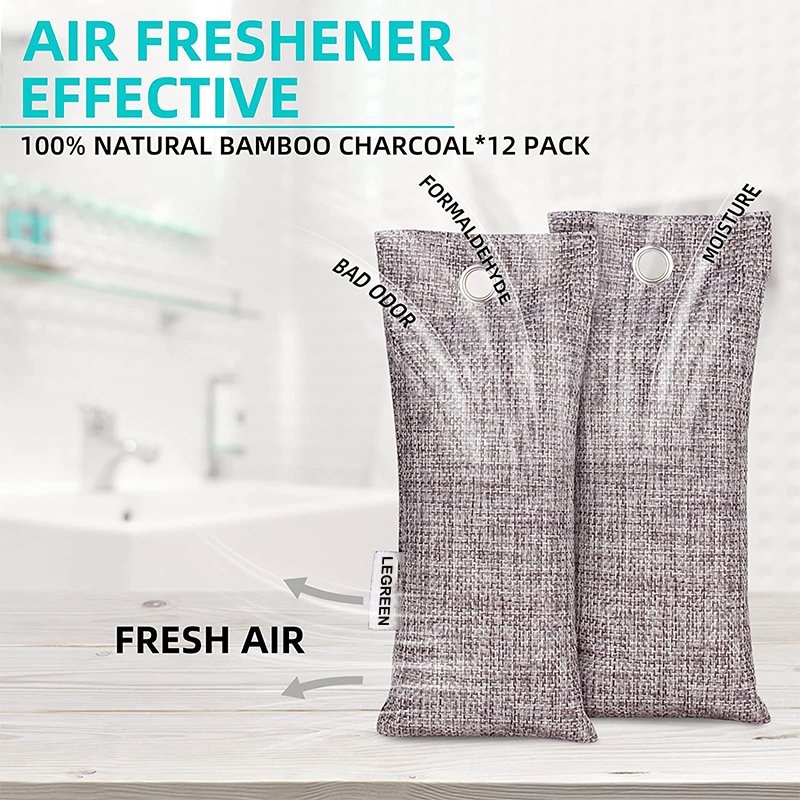 LEGREEN 2 Pack Bamboo Charcoal Air Purifying Bag Charcoal Bags Odor Absorber Shoe Deodorizer 75g