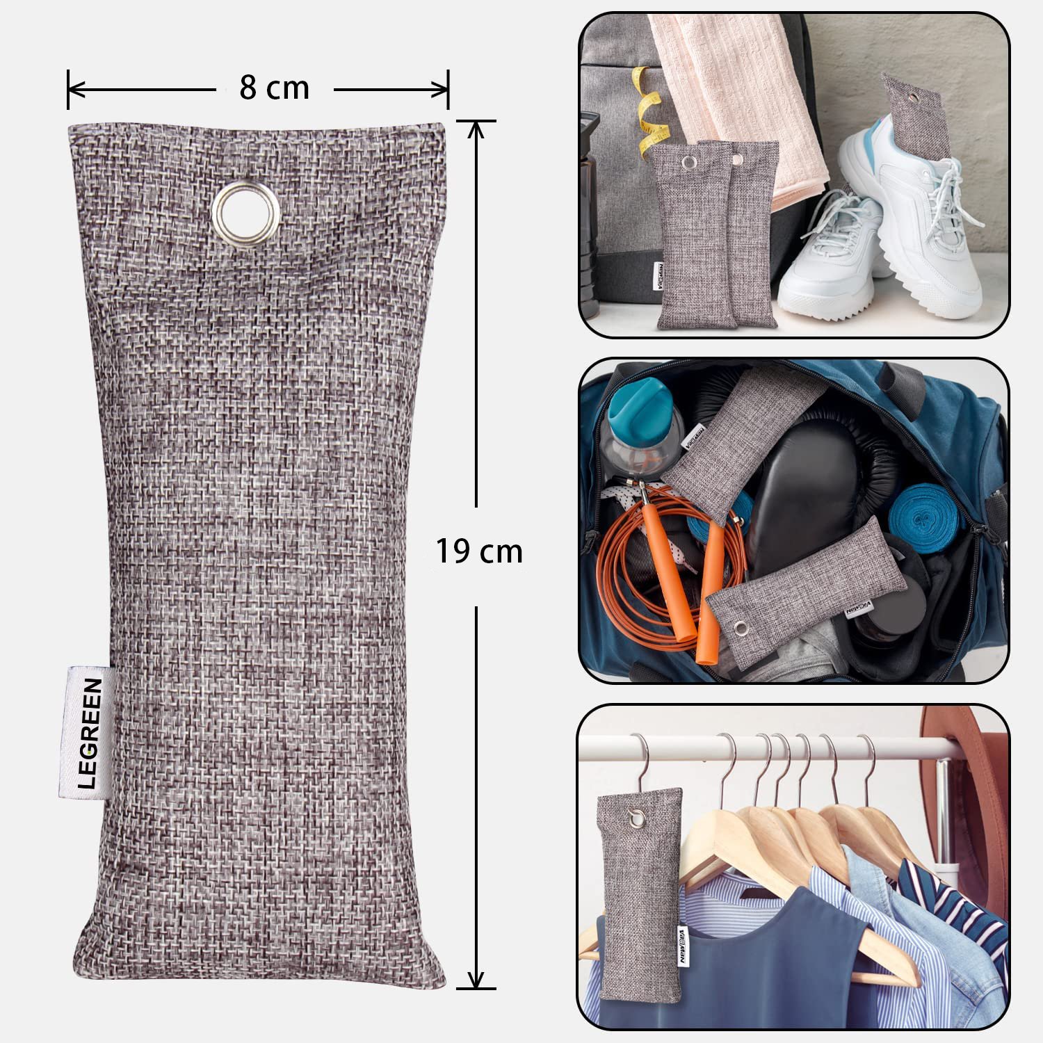 LEGREEN 2 Pack Bamboo Charcoal Air Purifying Bag Charcoal Bags Odor Absorber Shoe Deodorizer 75g