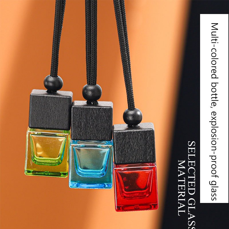 8ml Black Car Perfume Bottles Empty Refillable Air Freshener Hanging Aromatherapy Fragrance Diffuser Wood Cap Car Essential Oils