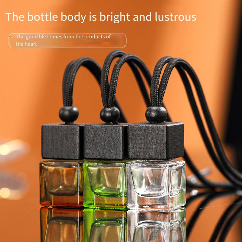 8ml Black Car Perfume Bottles Empty Refillable Air Freshener Hanging Aromatherapy Fragrance Diffuser Wood Cap Car Essential Oils