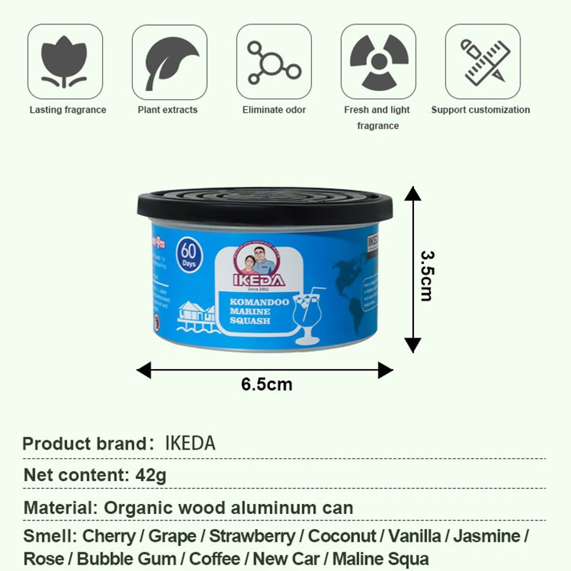 IKEDA tin bulk can car wood fiber organic scent perfume car air fragrance freshener can custom logo car air freshener
