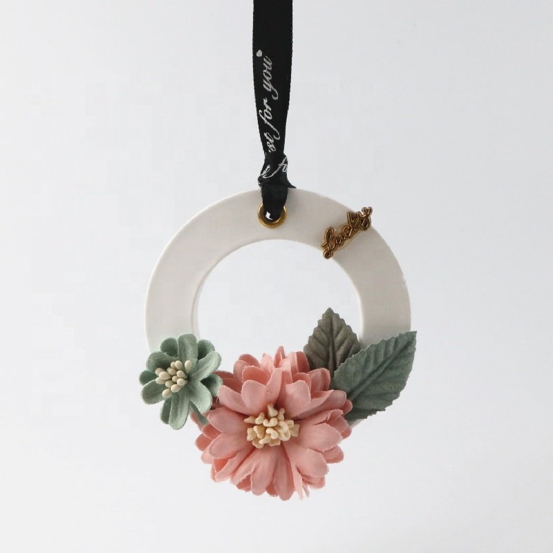 Home Fragrance Ring Shaped Scented Ceramic Aroma Essential Oil Diffuser Flower Gypsum Car Wardrobe Hanging Air Freshener
