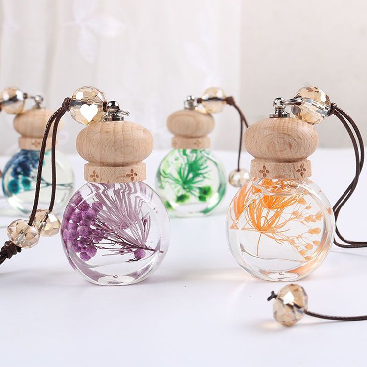 empty hanging car fragrance bottle clear glass perfume diffuser bottle with dry flower car air freshener