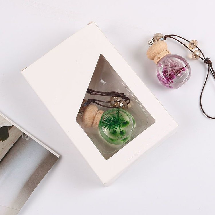 empty hanging car fragrance bottle clear glass perfume diffuser bottle with dry flower car air freshener