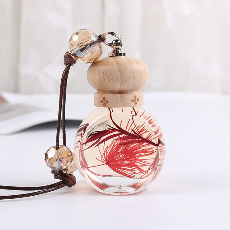empty hanging car fragrance bottle clear glass perfume diffuser bottle with dry flower car air freshener