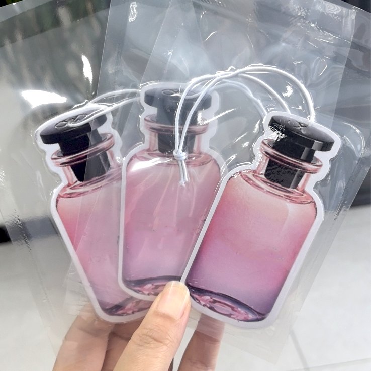 Popular sale different perfume bottle shape paper air freshener custom your logo hanging car air freshener